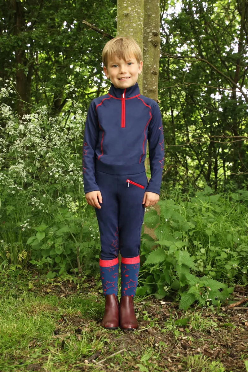 Hy Equestrian Stella Children's Riding Tights - Navy/Red-2